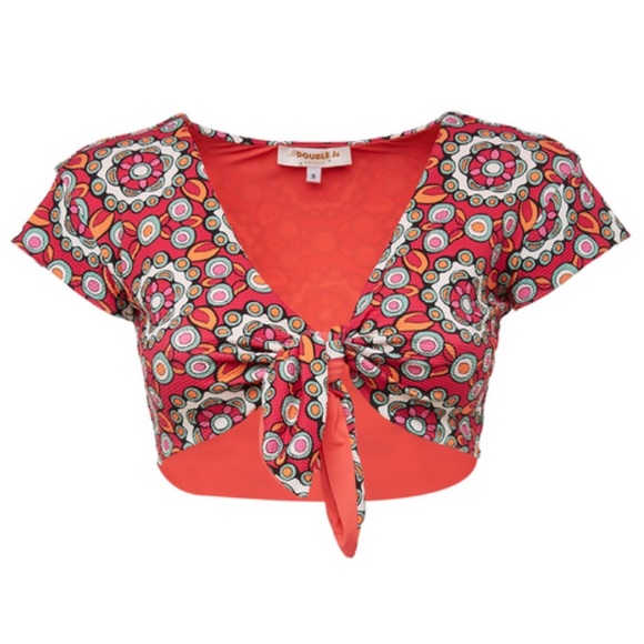 LA DOUBLEJ Tie Front Short Sleeve Swim Top & Bow Brief sz XS 425$ - Picture 6 of 13